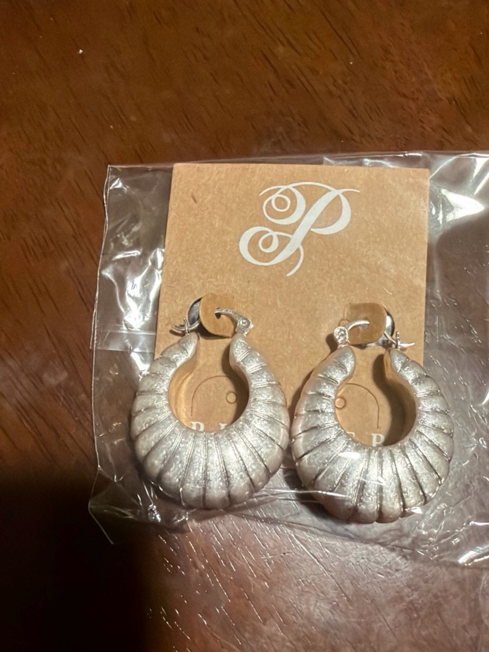 Silver Textured Hoop Earrings - Unbranded